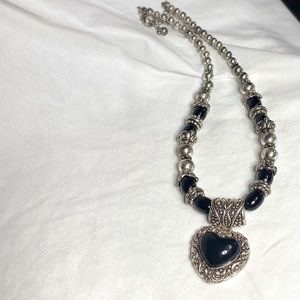 Black and silver heart statement necklace
